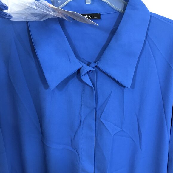 XXL Jumpsuit Long Sleeve Wide Leg Pockets Blue - Picture 6 of 10